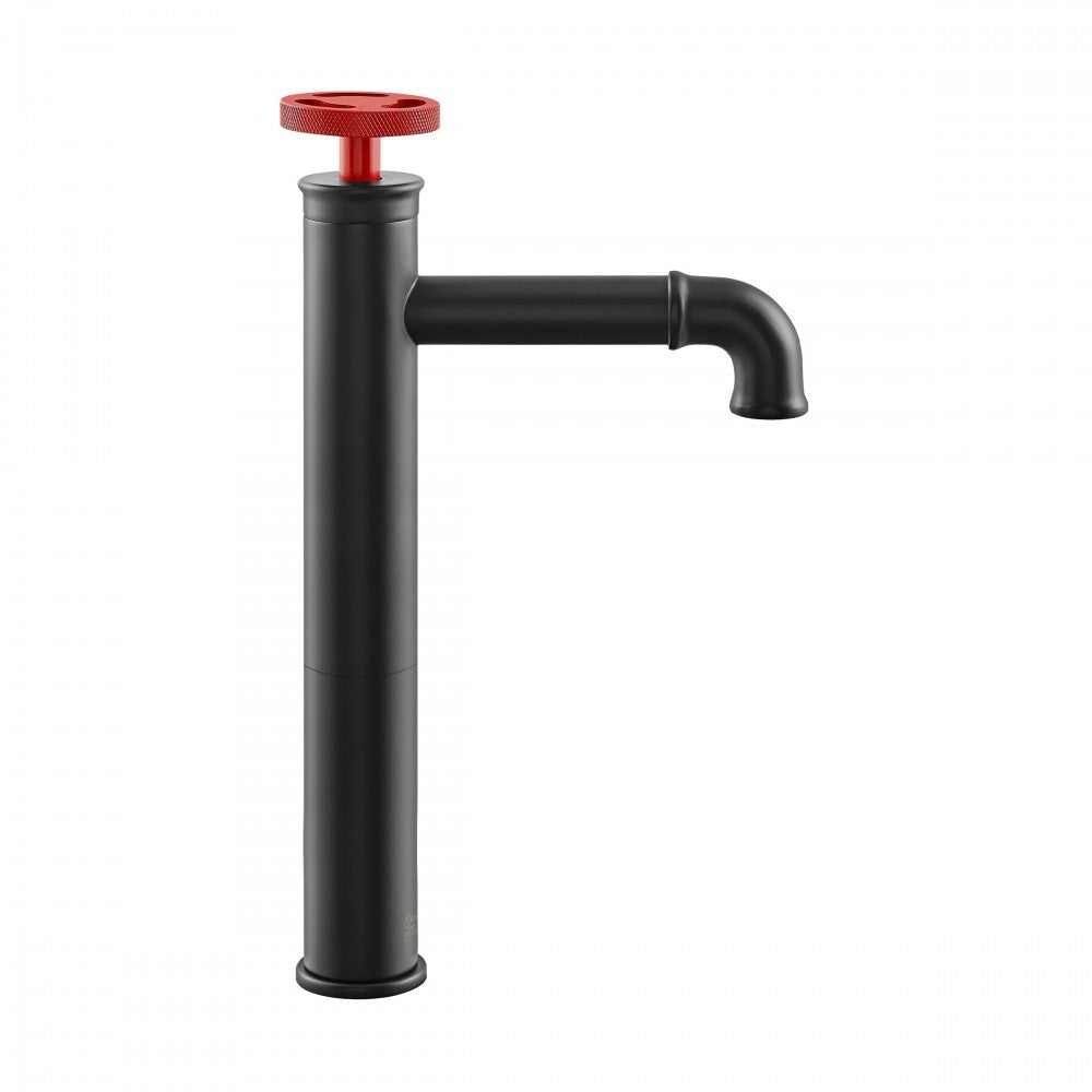 Avallon Single Hole, Red Single-Handle Wheel, High Arc Bathroom Faucet, Matte Black