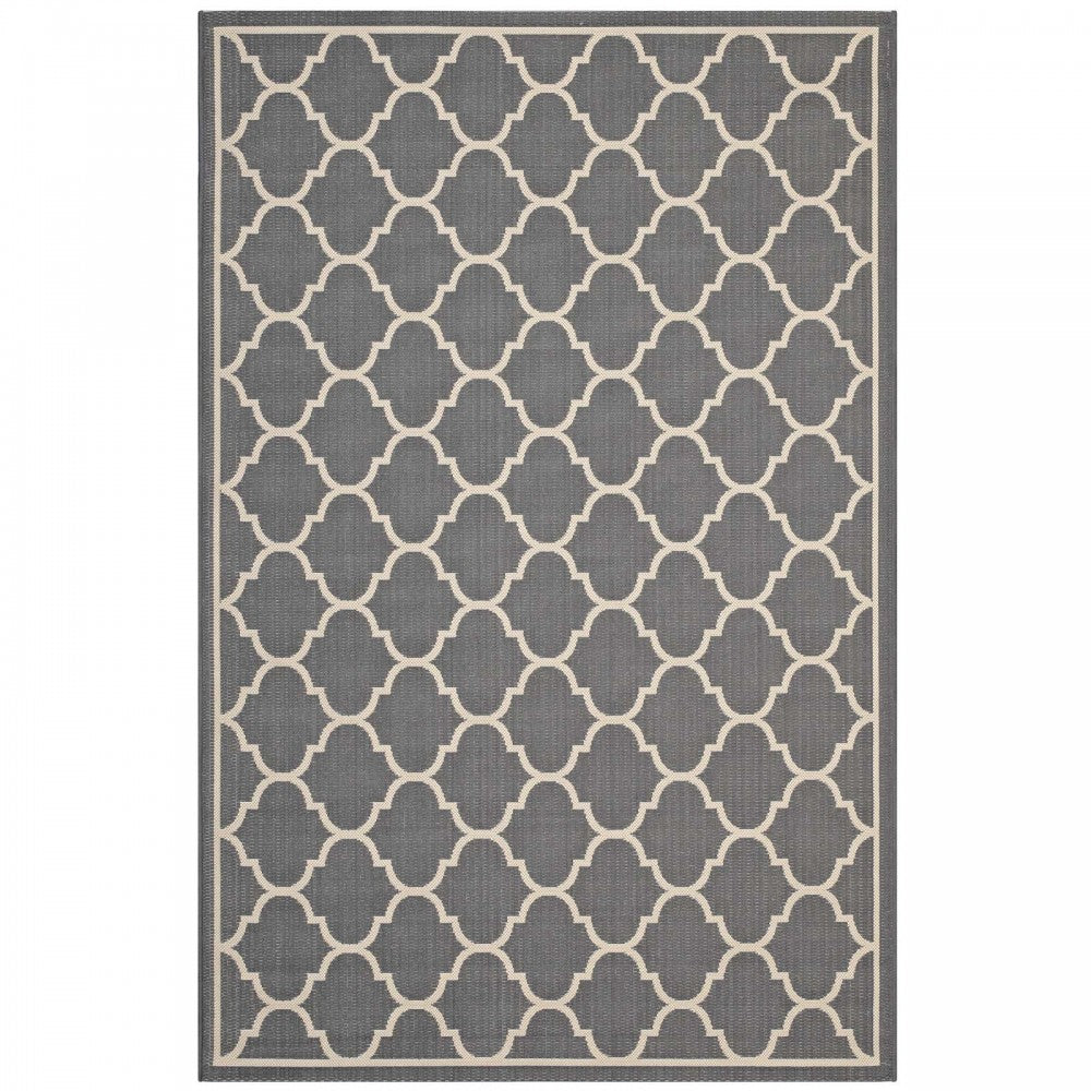 Avena Moroccan Quatrefoil Trellis 5x8 Indoor and Outdoor Area Rug, Gray and Beige