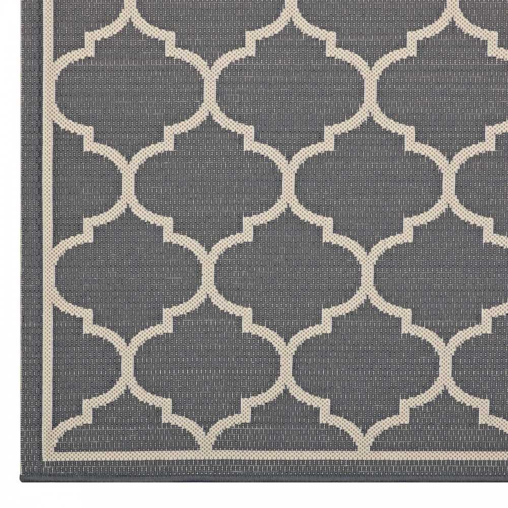 Avena Moroccan Quatrefoil Trellis 5x8 Indoor and Outdoor Area Rug, Gray and Beige