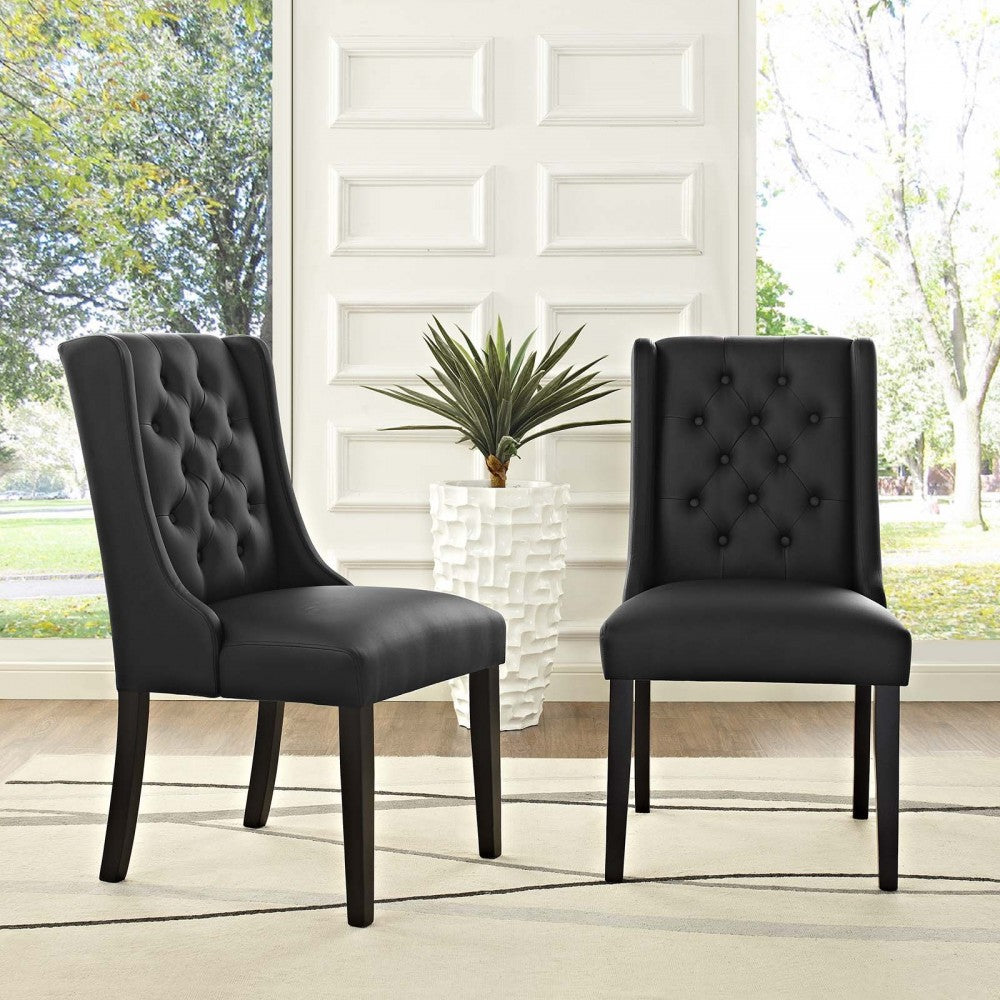 Baronet Dining Chair Vinyl Set of 2, Black, EEI-3555-BLK