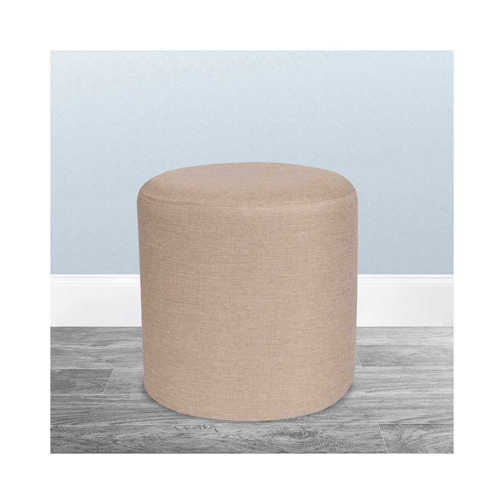 Barrington Upholstered Round Ottoman Pouf in Beige Fabric