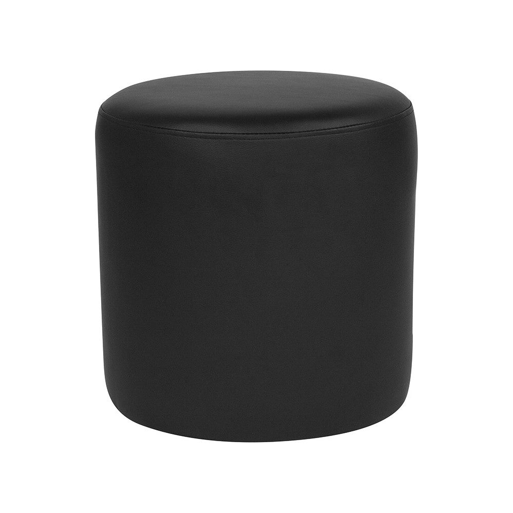 Barrington Upholstered Round Ottoman Pouf in Black LeatherSoft