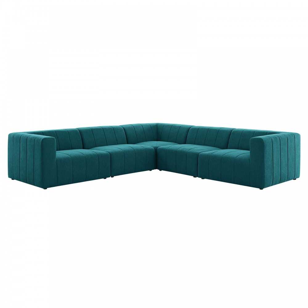 Bartlett Upholstered Fabric 5-Piece Sectional Sofa, Teal, EEI-4531-TEA