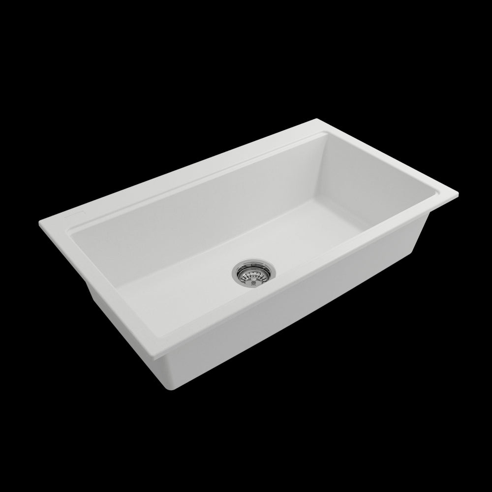 Baveno Lux Dual-Mount 34 in. Single Bowl Kitchen Sink in Milk White