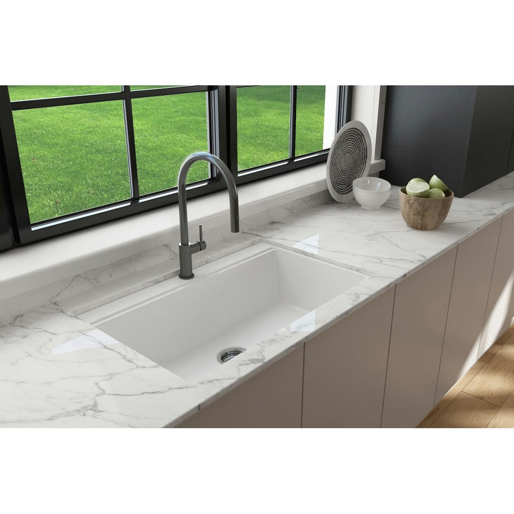 Baveno Lux Dual-Mount 34 in. Single Bowl Kitchen Sink in Milk White