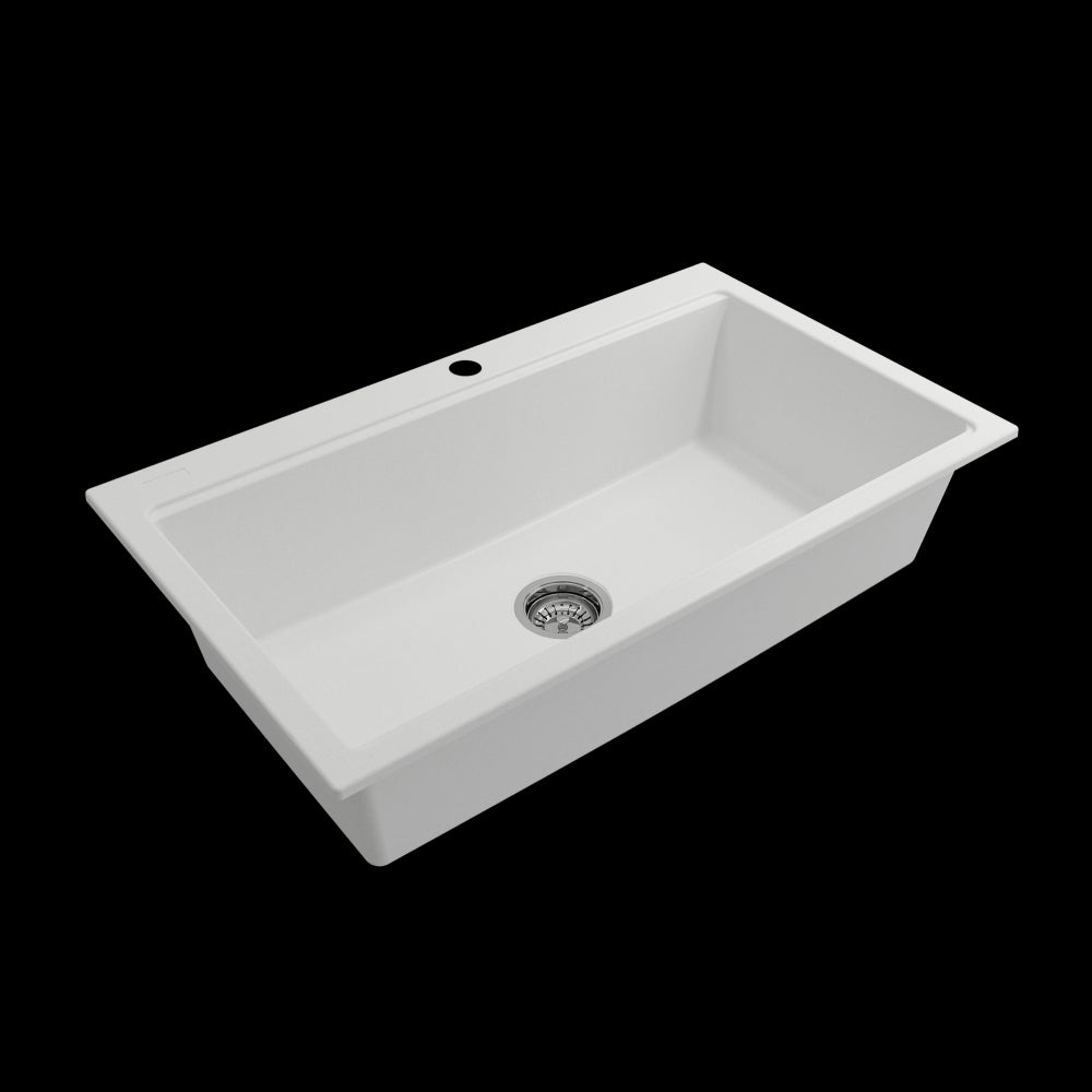 Baveno Lux Dual-Mount 34 in. Single Bowl Kitchen Sink in Milk White