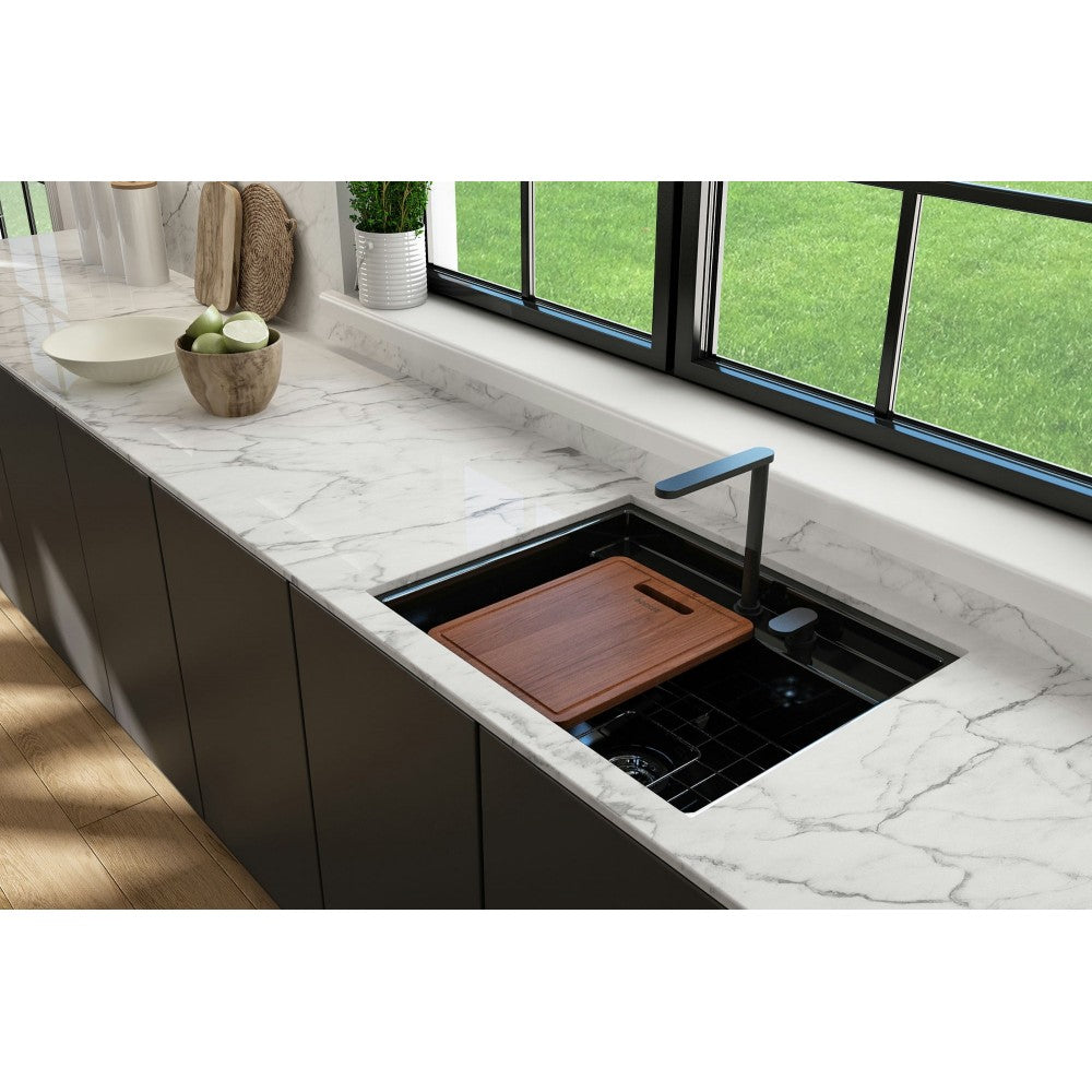 Baveno Uno Dual-Mount with Workstation Fireclay 27 in. in Black