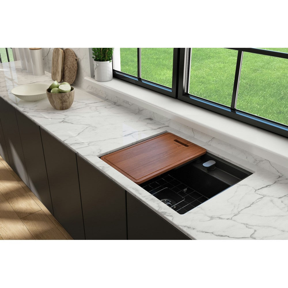 Baveno Uno Dual-Mount with Workstation Fireclay 27 in. in Matte Black