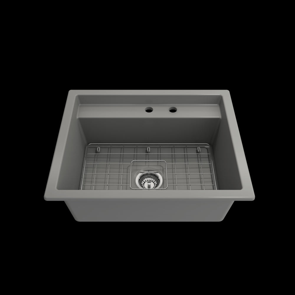 Baveno Uno Dual-Mount with Workstation Fireclay 27 in. in Matte Gray