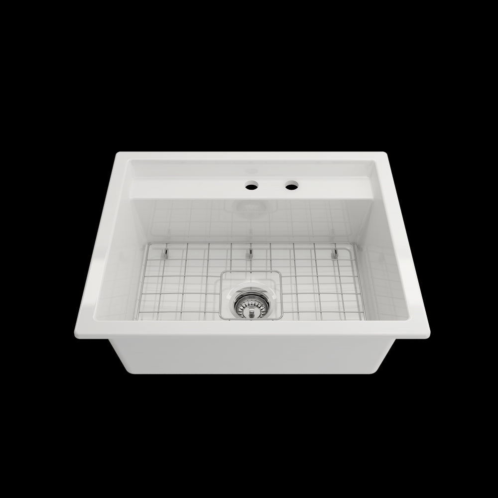 Baveno Uno Dual-Mount with Workstation Fireclay 27 in. Single Bowl in White