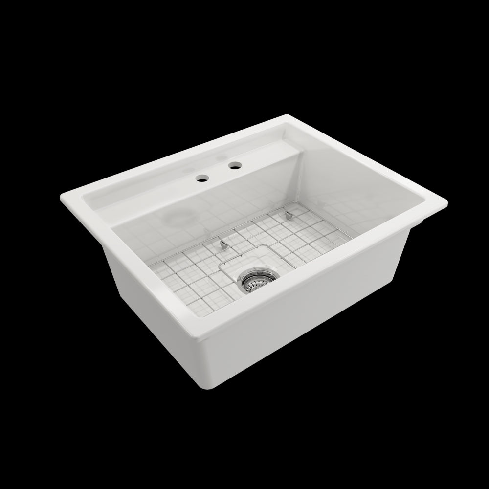 Baveno Uno Dual-Mount with Workstation Fireclay 27 in. Single Bowl in White