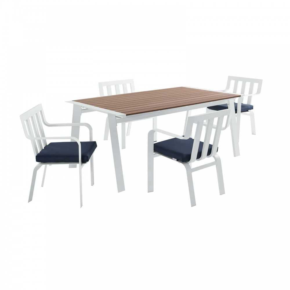 Baxley 5 Piece Outdoor Patio Aluminum Dining Set, White Navy
