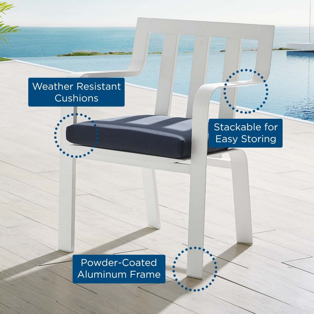 Baxley Stackable Outdoor Patio Aluminum Dining Armchair, White Navy