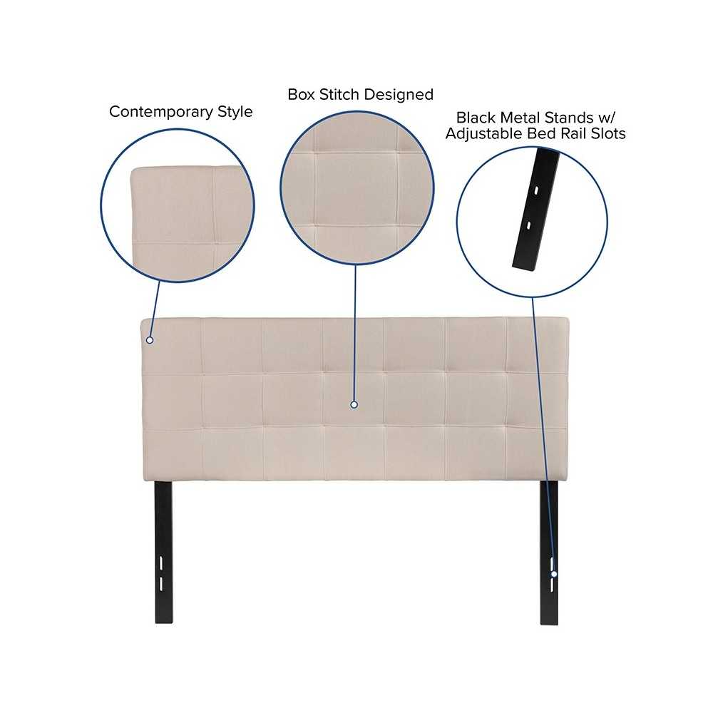 Bedford Tufted Upholstered Full Size Headboard in Beige Fabric