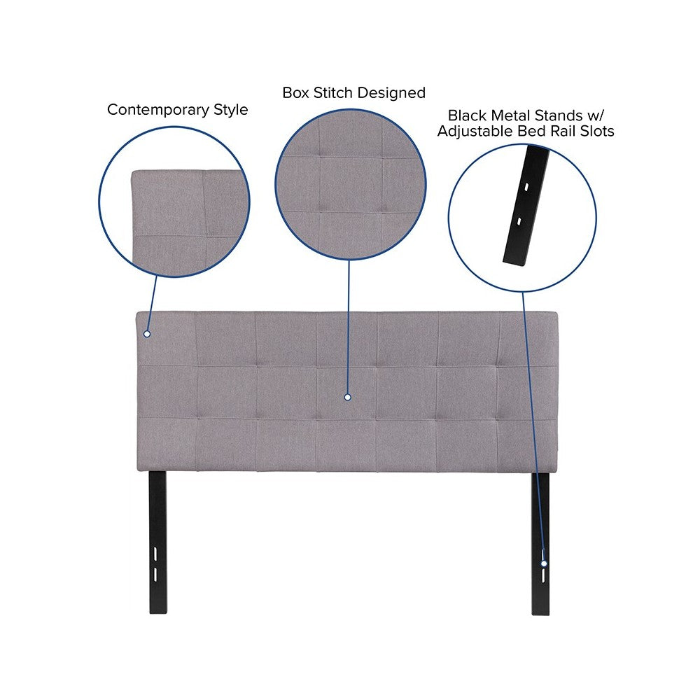 Bedford Tufted Upholstered Full Size Headboard in Light Gray Fabric