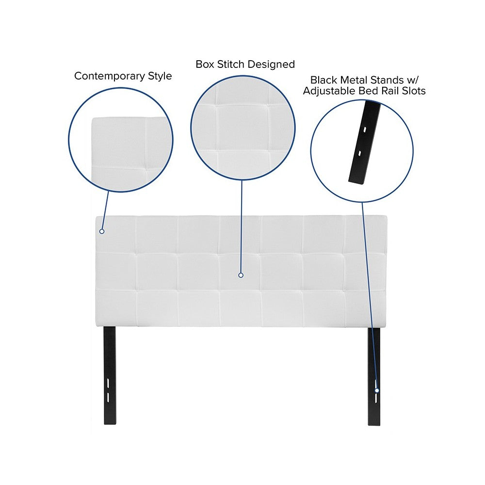 Bedford Tufted Upholstered Full Size Headboard in White Fabric