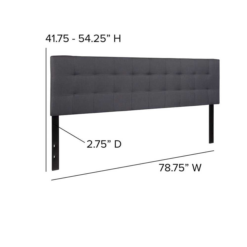 Bedford Tufted Upholstered King Size Headboard in Dark Gray Fabric