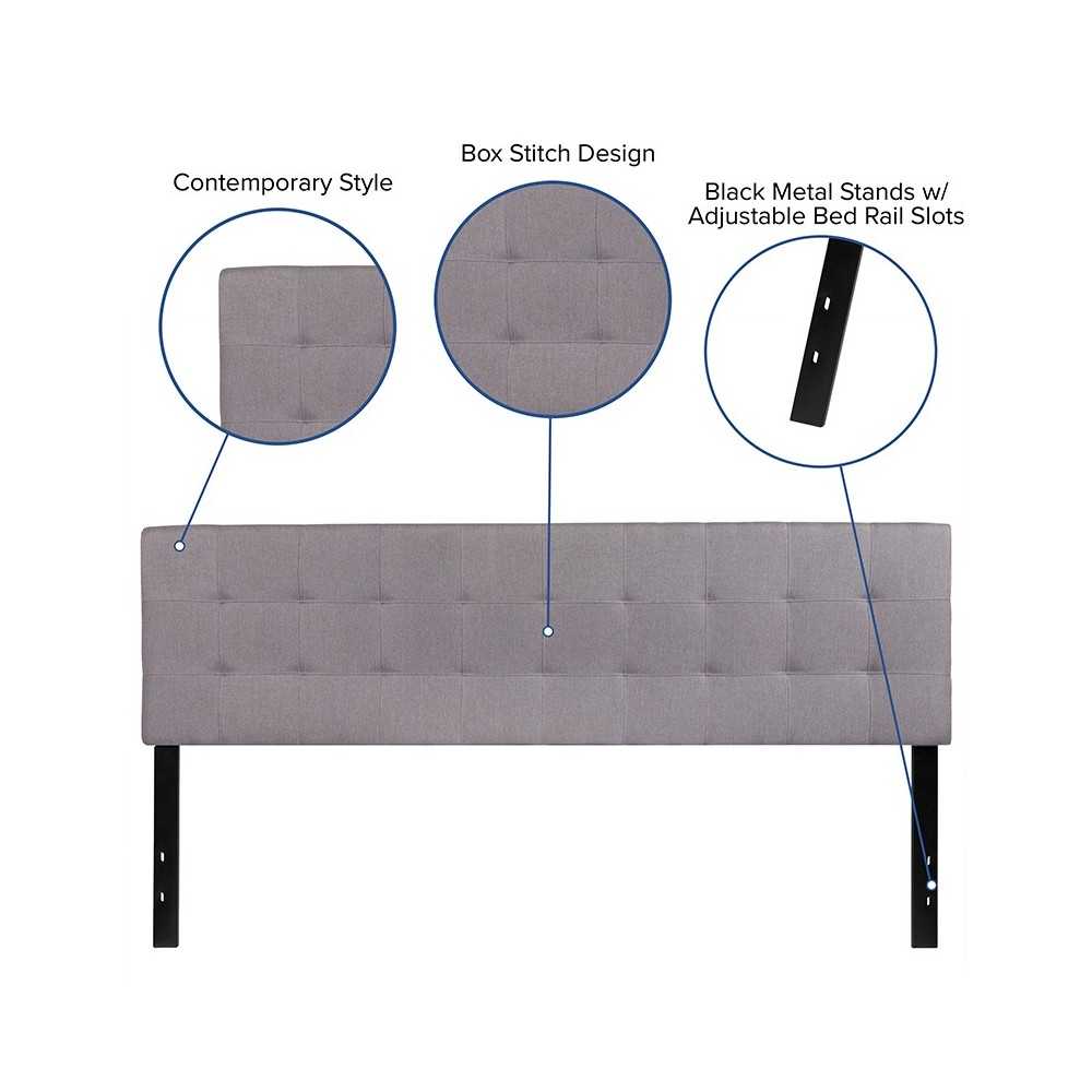 Bedford Tufted Upholstered King Size Headboard in Light Gray Fabric