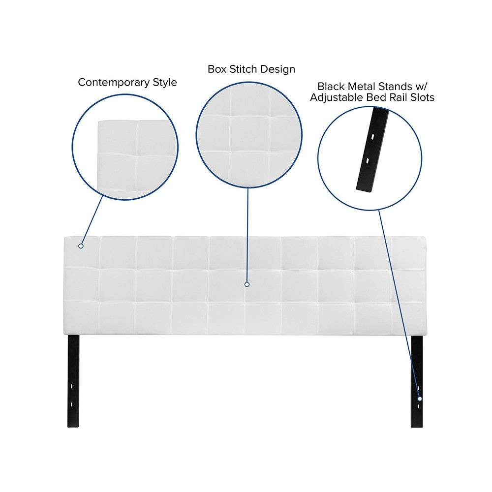 Bedford Tufted Upholstered King Size Headboard in White Fabric