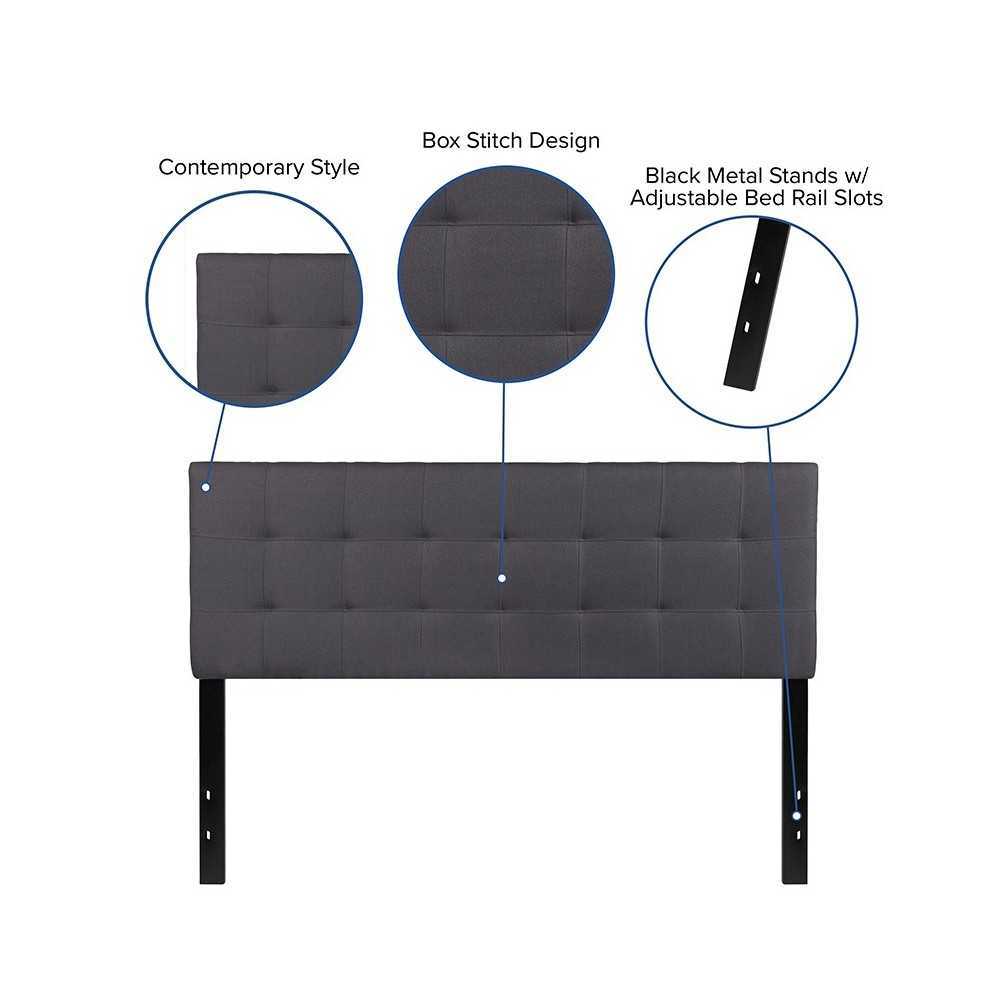 Bedford Tufted Upholstered Queen Size Headboard in Dark Gray Fabric