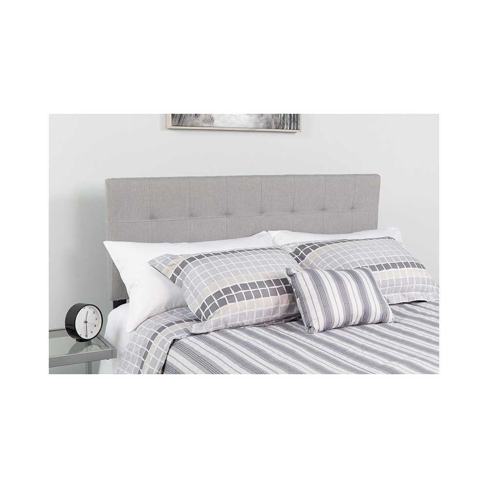 Bedford Tufted Upholstered Queen Size Headboard in Light Gray Fabric