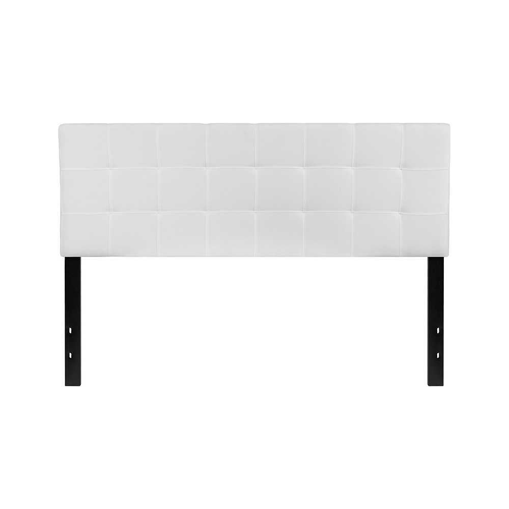 Bedford Tufted Upholstered Queen Size Headboard in White Fabric