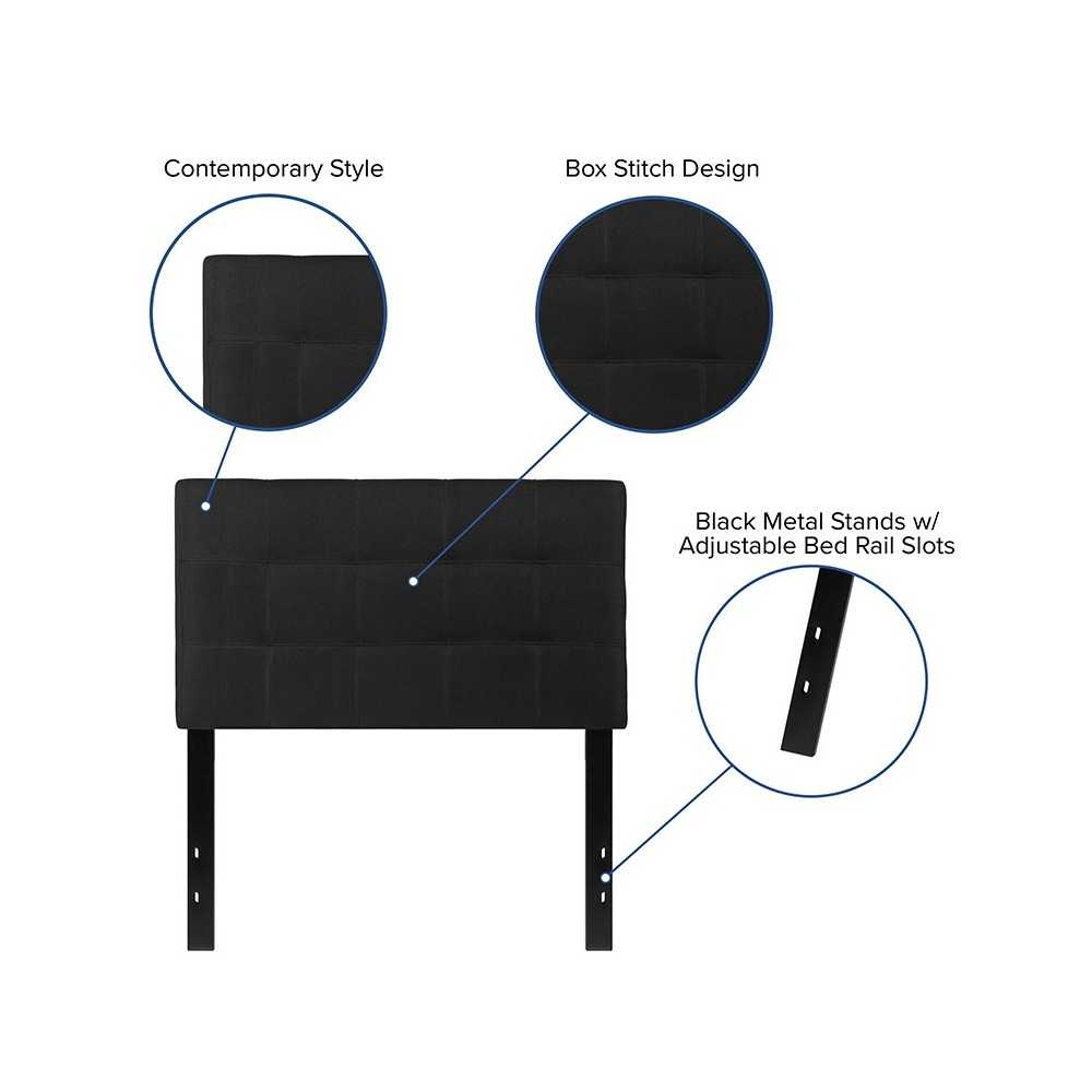 Bedford Tufted Upholstered Twin Size Headboard in Black Fabric