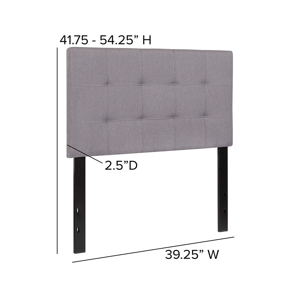 Bedford Tufted Upholstered Twin Size Headboard in Light Gray Fabric