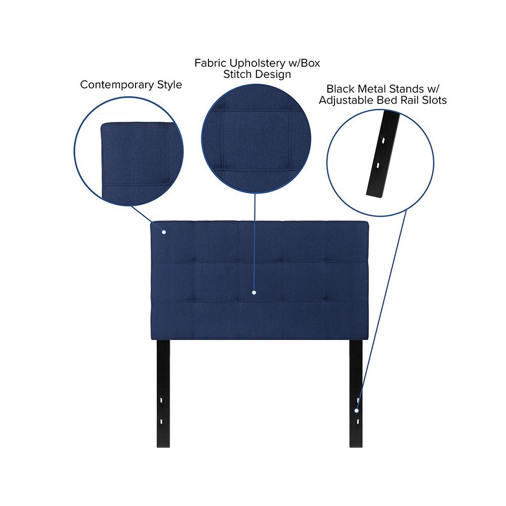 Bedford Tufted Upholstered Twin Size Headboard in Navy Fabric