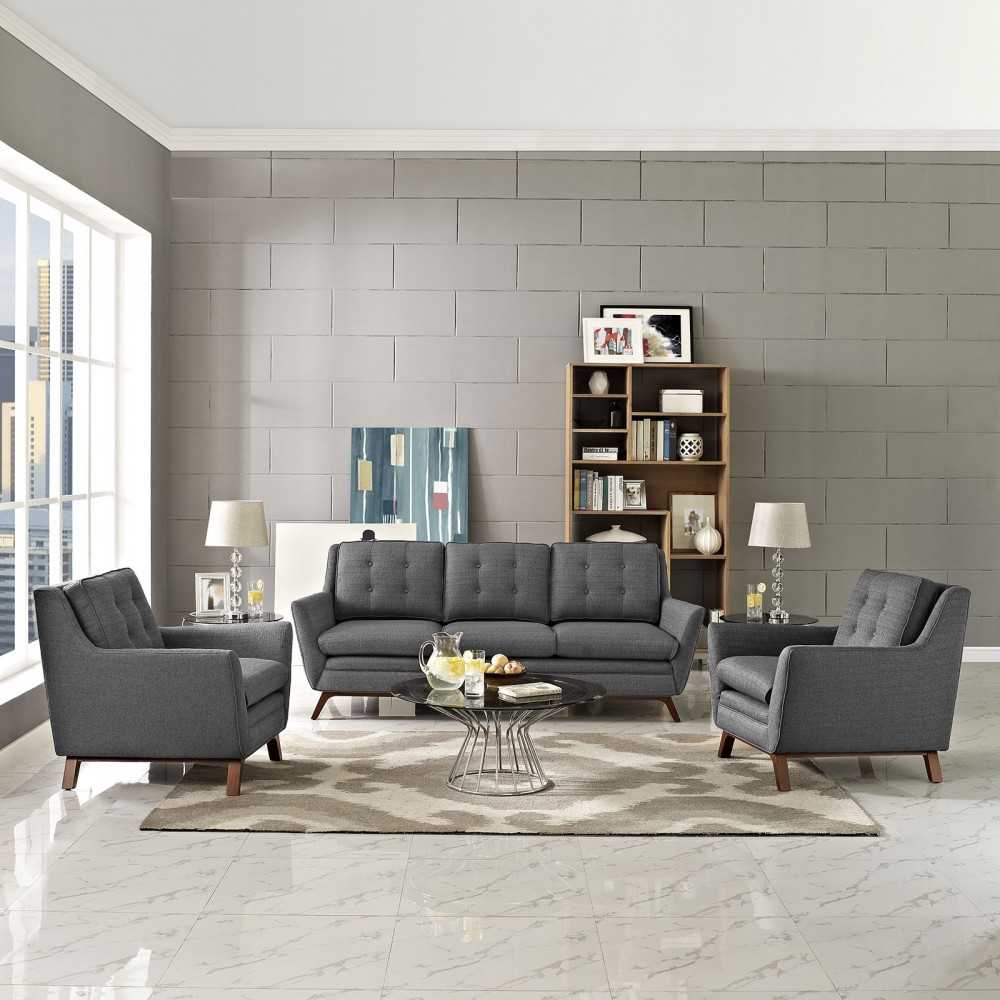 Beguile 3 Piece Upholstered Fabric Living Room Set, Gray, EEI-2184-DOR-SET