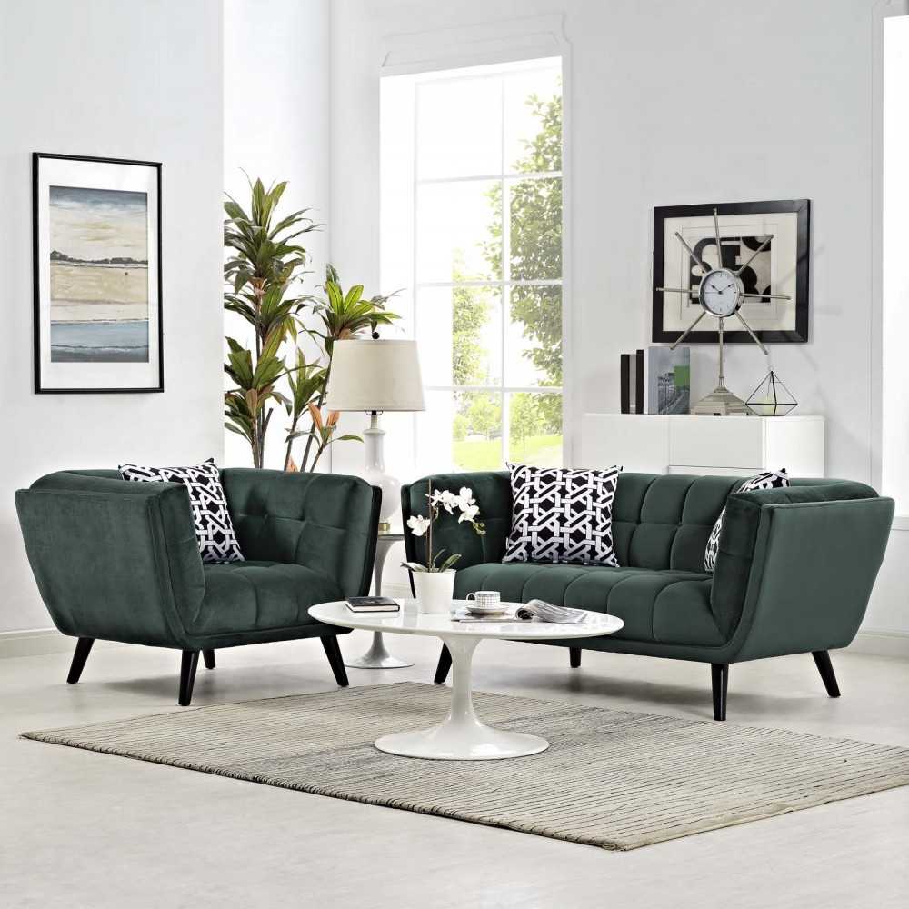 Bestow 2 Piece Performance Velvet Loveseat and Armchair Set, Green