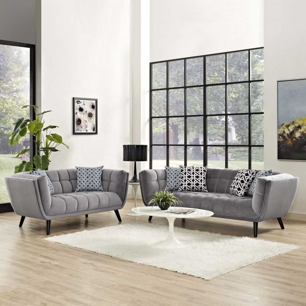 Bestow 2 Piece Performance Velvet Sofa and Loveseat Set, Gray