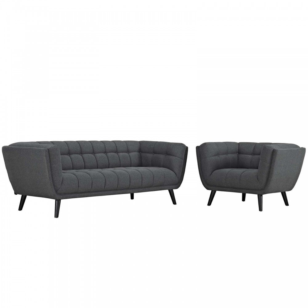 Bestow 2 Piece Upholstered Fabric Sofa and Armchair Set, Gray