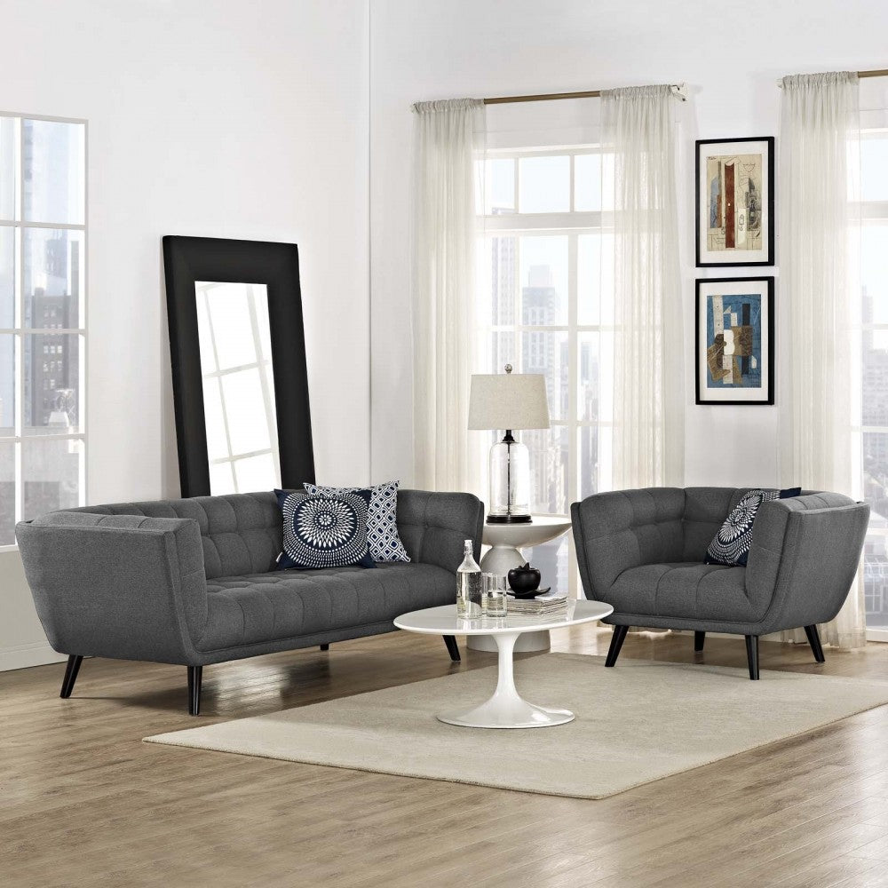 Bestow 2 Piece Upholstered Fabric Sofa and Armchair Set, Gray