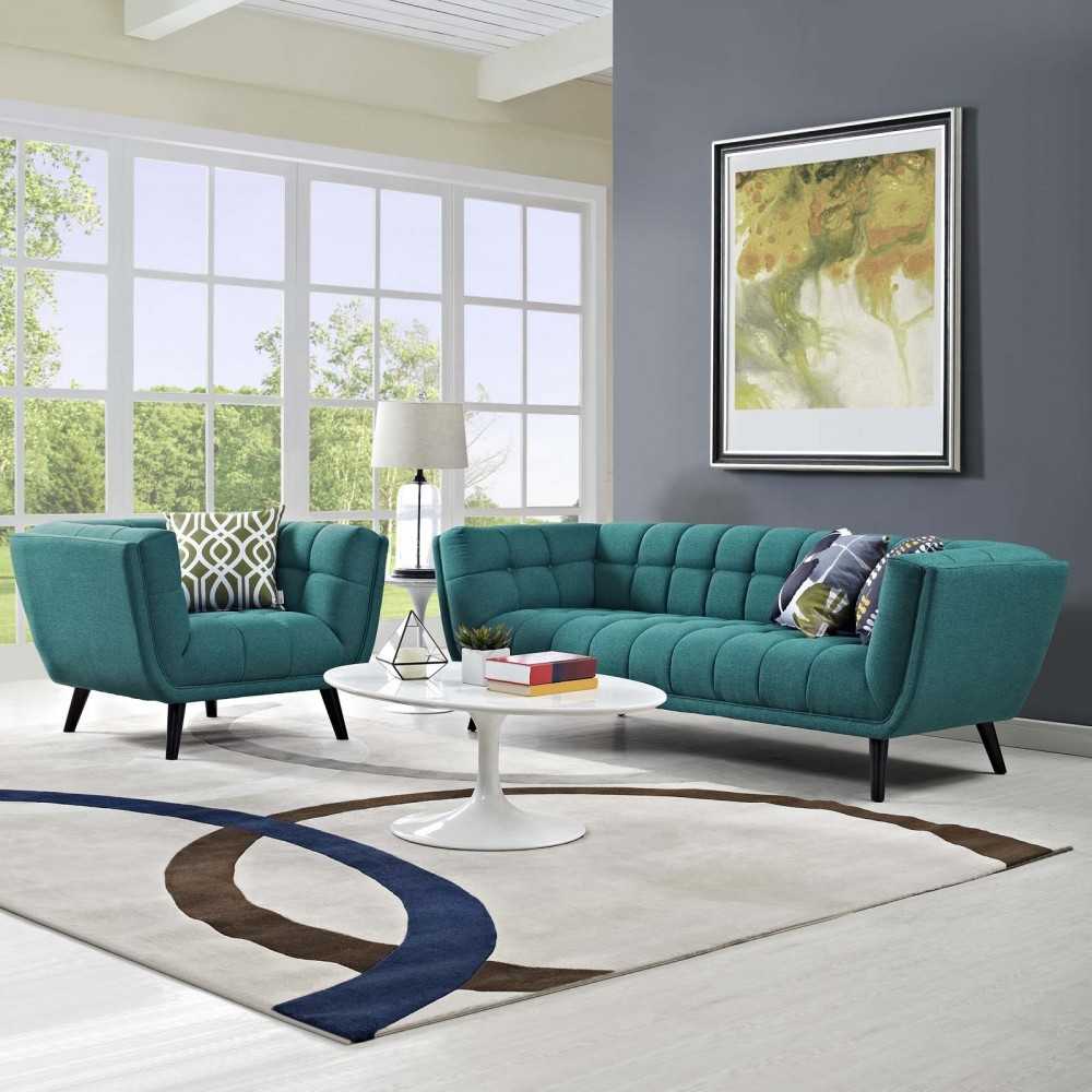 Bestow 2 Piece Upholstered Fabric Sofa and Armchair Set, Teal