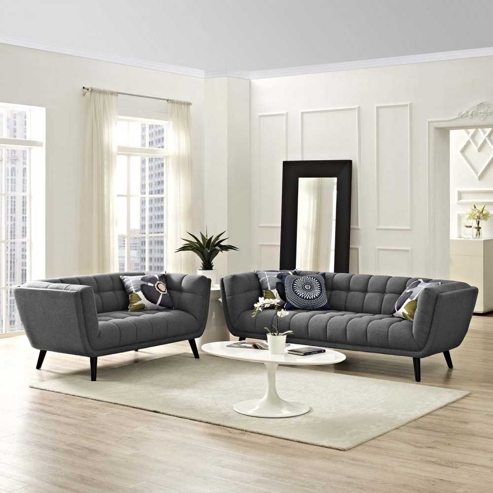 Bestow 2 Piece Upholstered Fabric Sofa and Loveseat Set, Gray