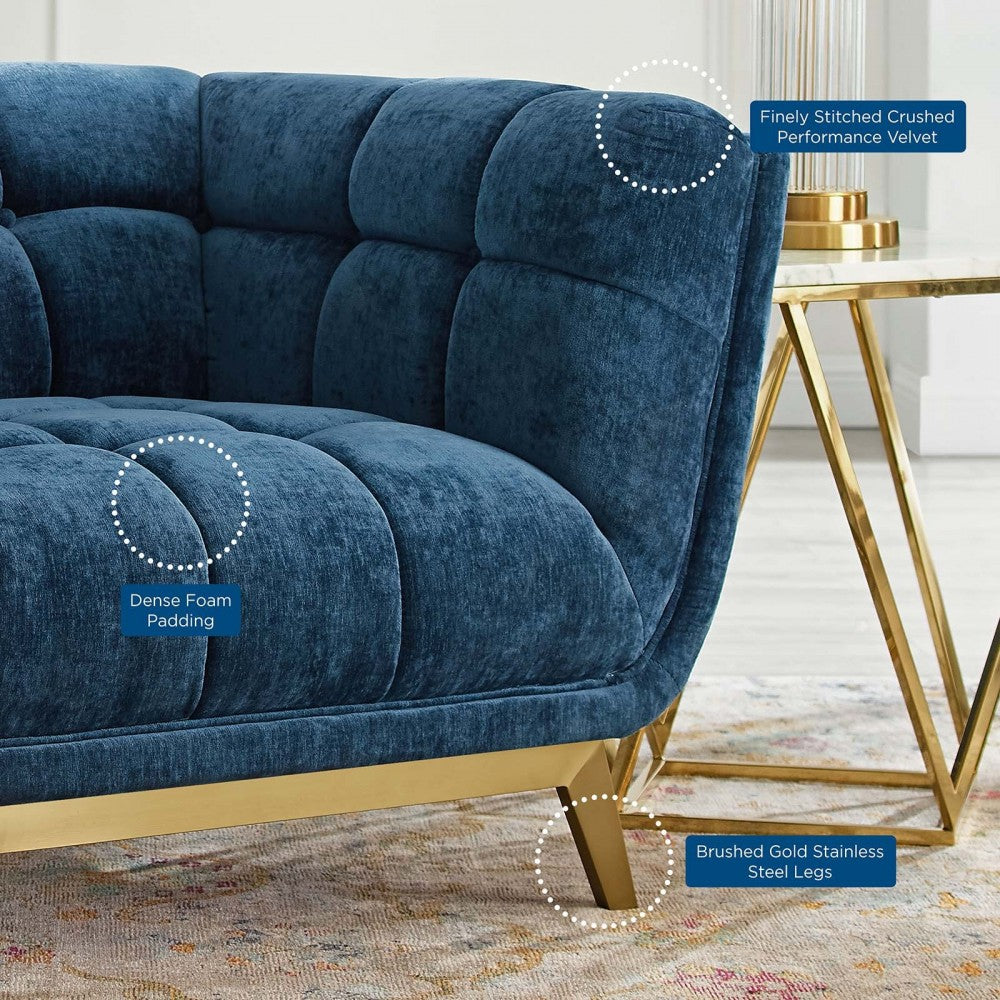Bestow Crushed Performance Velvet Armchair, Navy