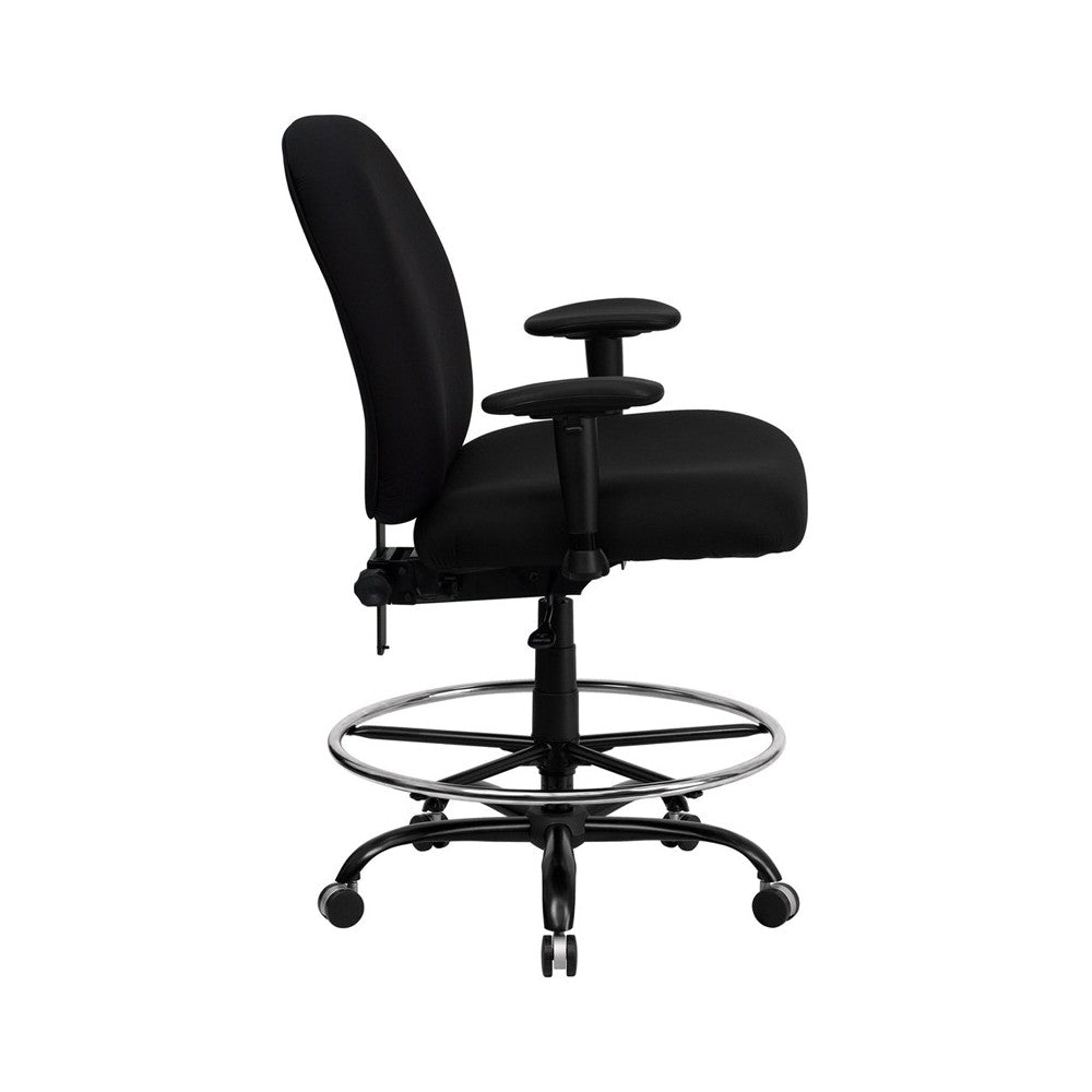Big & Tall 400 lb. Rated Black Fabric Ergonomic Drafting Chair with Adjustable Back Height and Arms