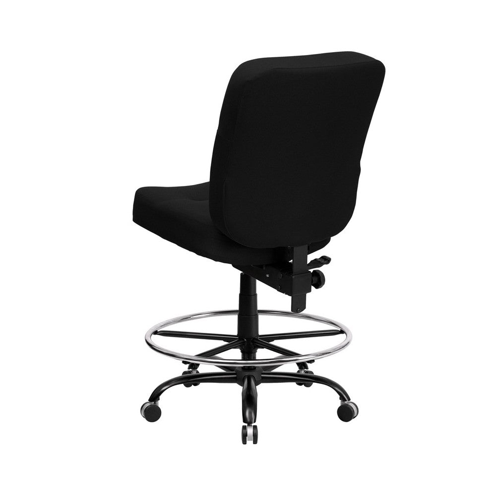 Big & Tall 400 lb. Rated Black Fabric Ergonomic Drafting Chair with Rectangular Back