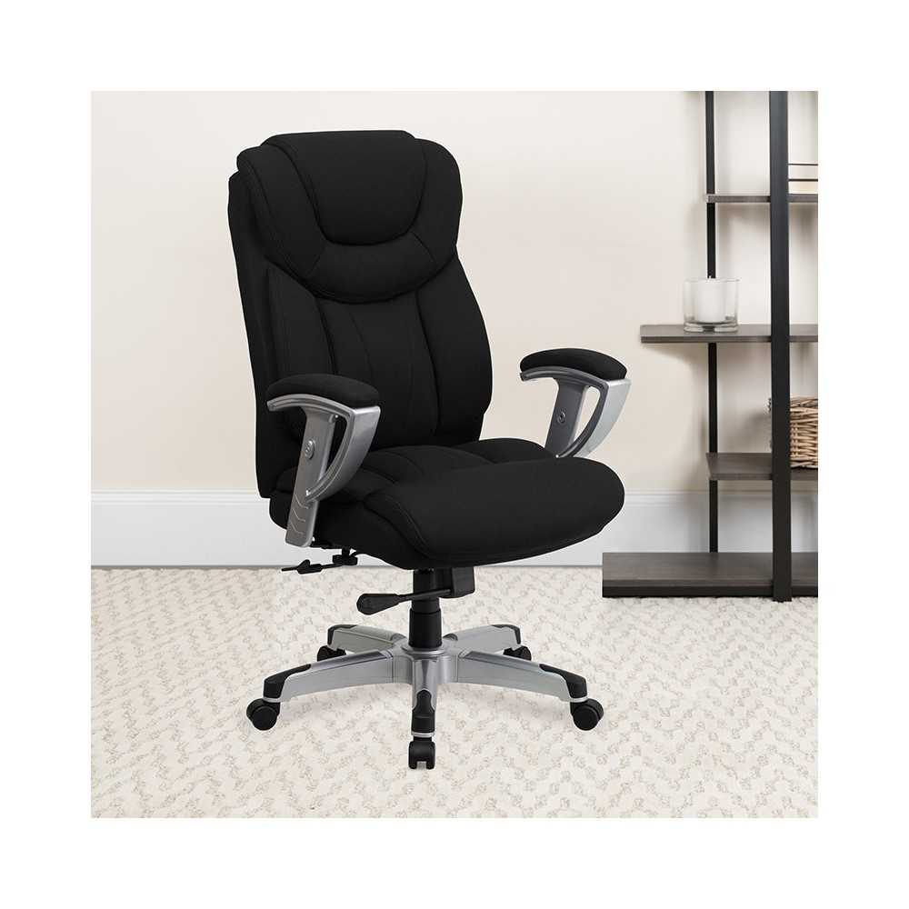 Big & Tall 400 lb. Rated Black Fabric Executive Ergonomic Office Chair with Silver Adjustable Arms