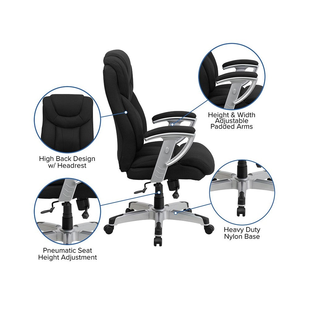 Big & Tall 400 lb. Rated Black Fabric Executive Ergonomic Office Chair with Silver Adjustable Arms