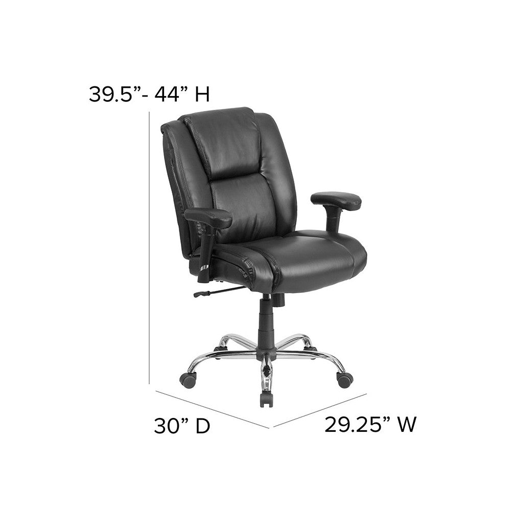 Big & Tall 400 lb. Rated Black LeatherSoft Ergonomic Task Office Chair with Chrome Base and Adjustable Arms