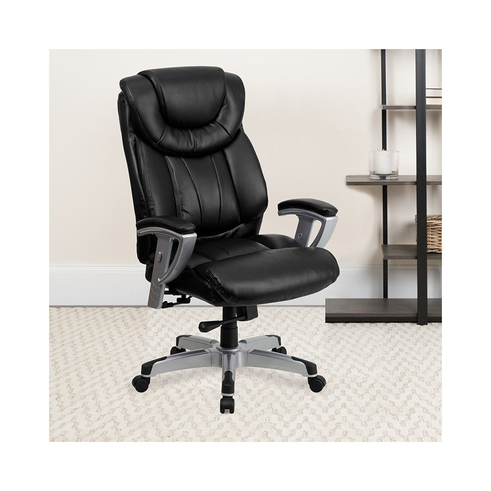 Big & Tall 400 lb. Rated Black LeatherSoft Executive Ergonomic Office Chair with Silver Adjustable Arms