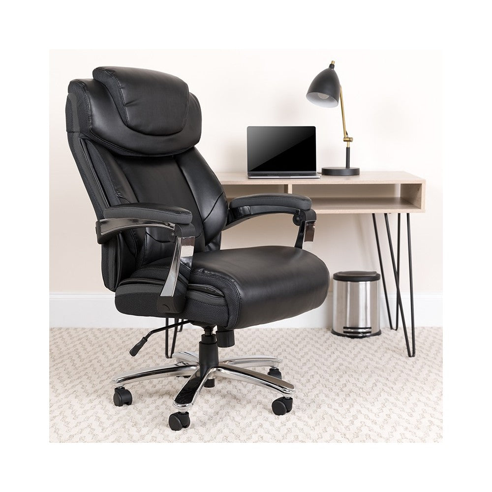 Big & Tall 500 lb. Rated Black LeatherSoft Executive Swivel Ergonomic Office Chair with Adjustable Headrest