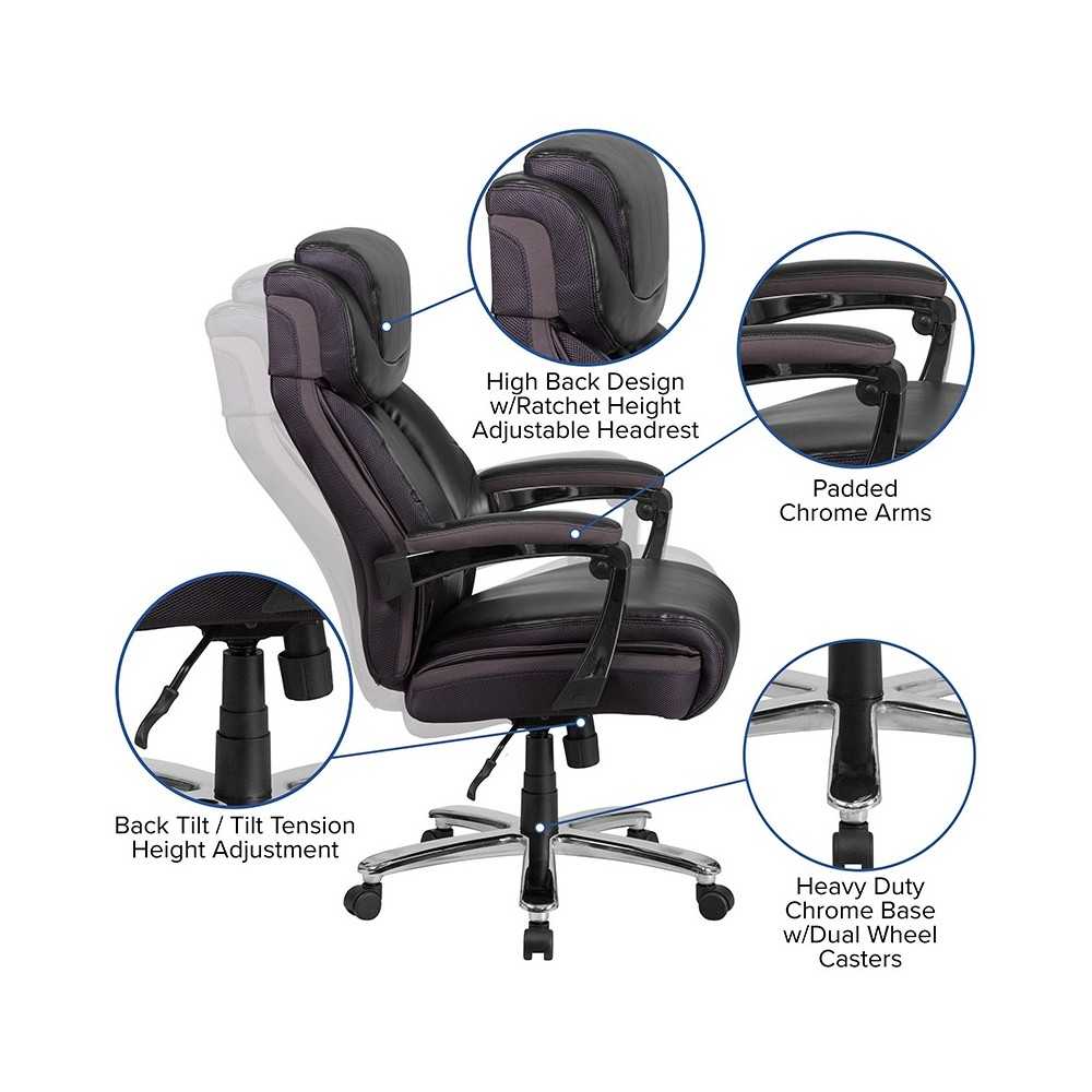 Big & Tall 500 lb. Rated Black LeatherSoft Executive Swivel Ergonomic Office Chair with Adjustable Headrest