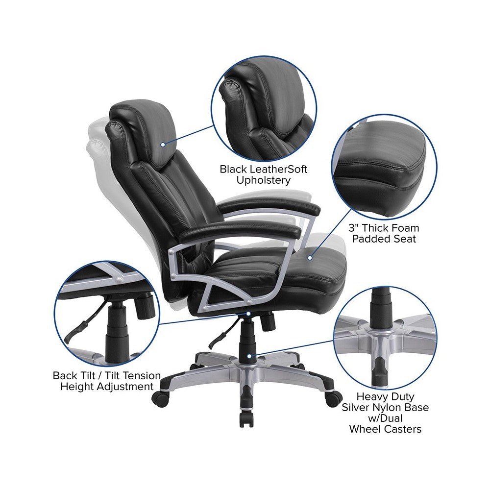 Big & Tall 500 lb. Rated Black LeatherSoft Executive Swivel Ergonomic Office Chair with Arms