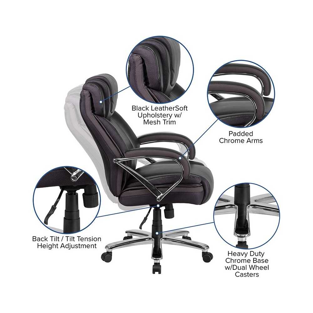 Big & Tall 500 lb. Rated Black LeatherSoft Executive Swivel Ergonomic Office Chair with Extra Wide Seat