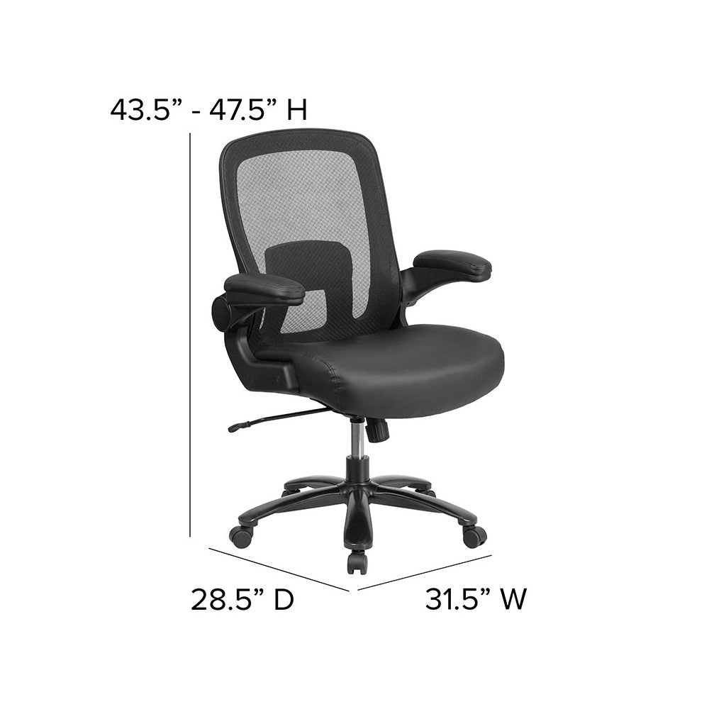 Big & Tall 500 lb. Rated Black Mesh/LeatherSoft Executive Ergonomic Office Chair with Adjustable Lumbar