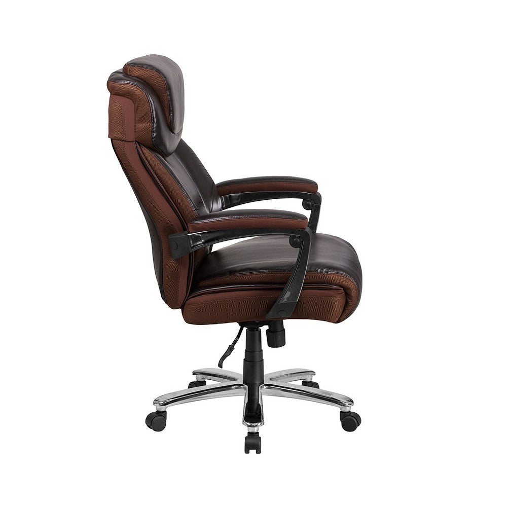 Big & Tall Office Chair | Brown LeatherSoft Executive Swivel Office Chair with Headrest and Wheels