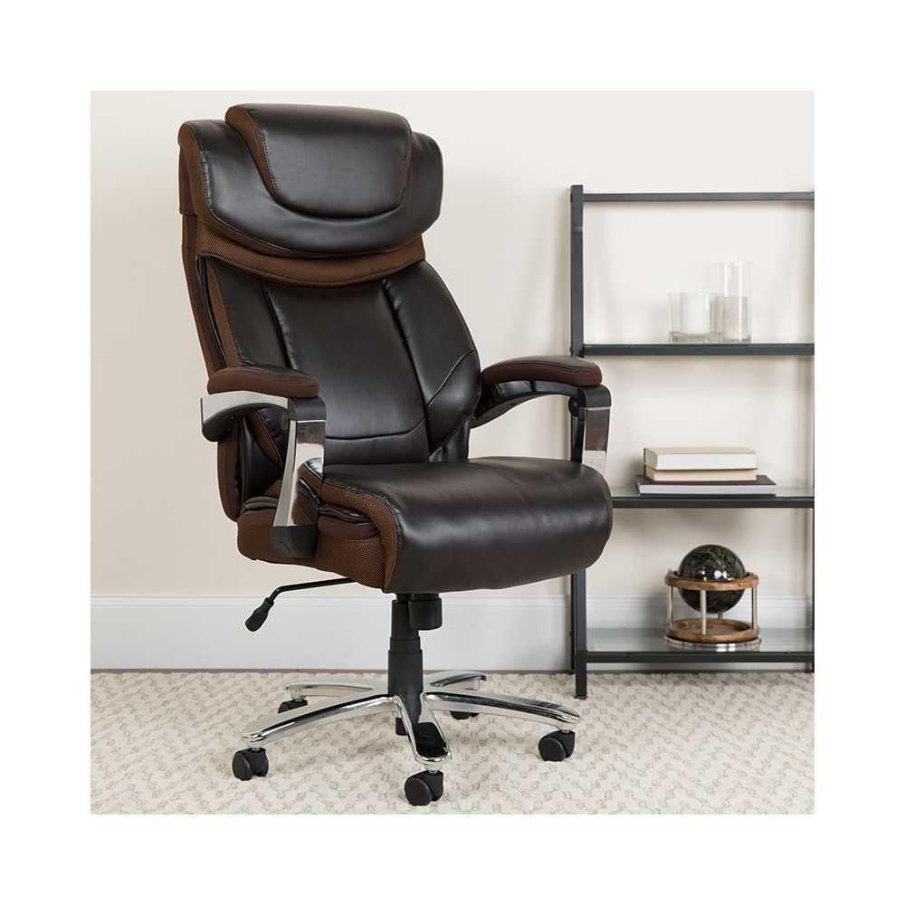 Big & Tall Office Chair | Brown LeatherSoft Executive Swivel Office Chair with Headrest and Wheels